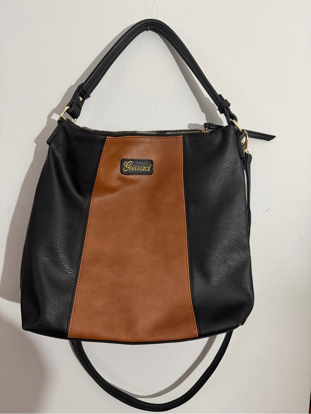 Gussaci Black and Brown Two-Tone Leather Shoulder Bag